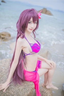 [萝莉COS] 木绵绵OwO - 沙滩斯卡哈(21P)-沙滩,COS