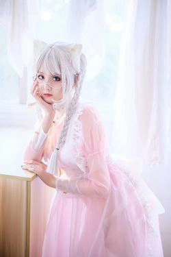 Coser小姐姐Akisoso秋楚楚 粉色透明女仆(21P)-猫女